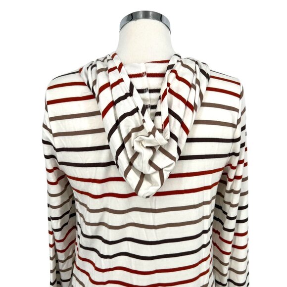 Market & Spruce Striped Hoodie Long Sleeve Cozy Top Ivory Red Brown Size XS NWT - Picture 7 of 11